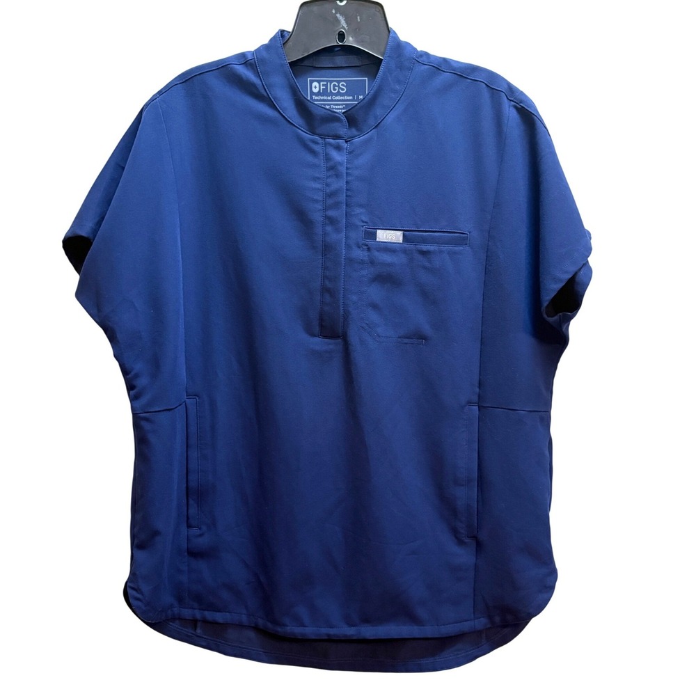 FIGS Scrub Top Women M Navy Technical Collection Short Sleeve Quarter Zip Shirt